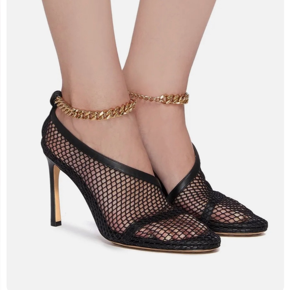 BOTTEGA VENETA Black Macrame Kappa Mesh Pumps with Chain